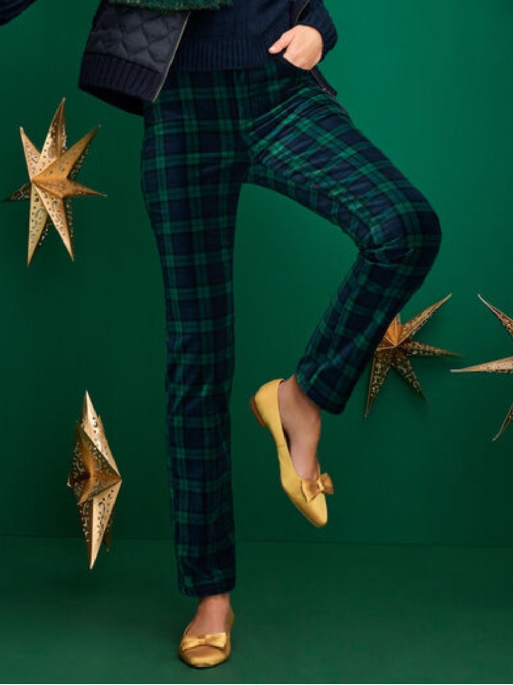 Talbots Black Watch Plaid Straight-Leg Pants - Green Navy